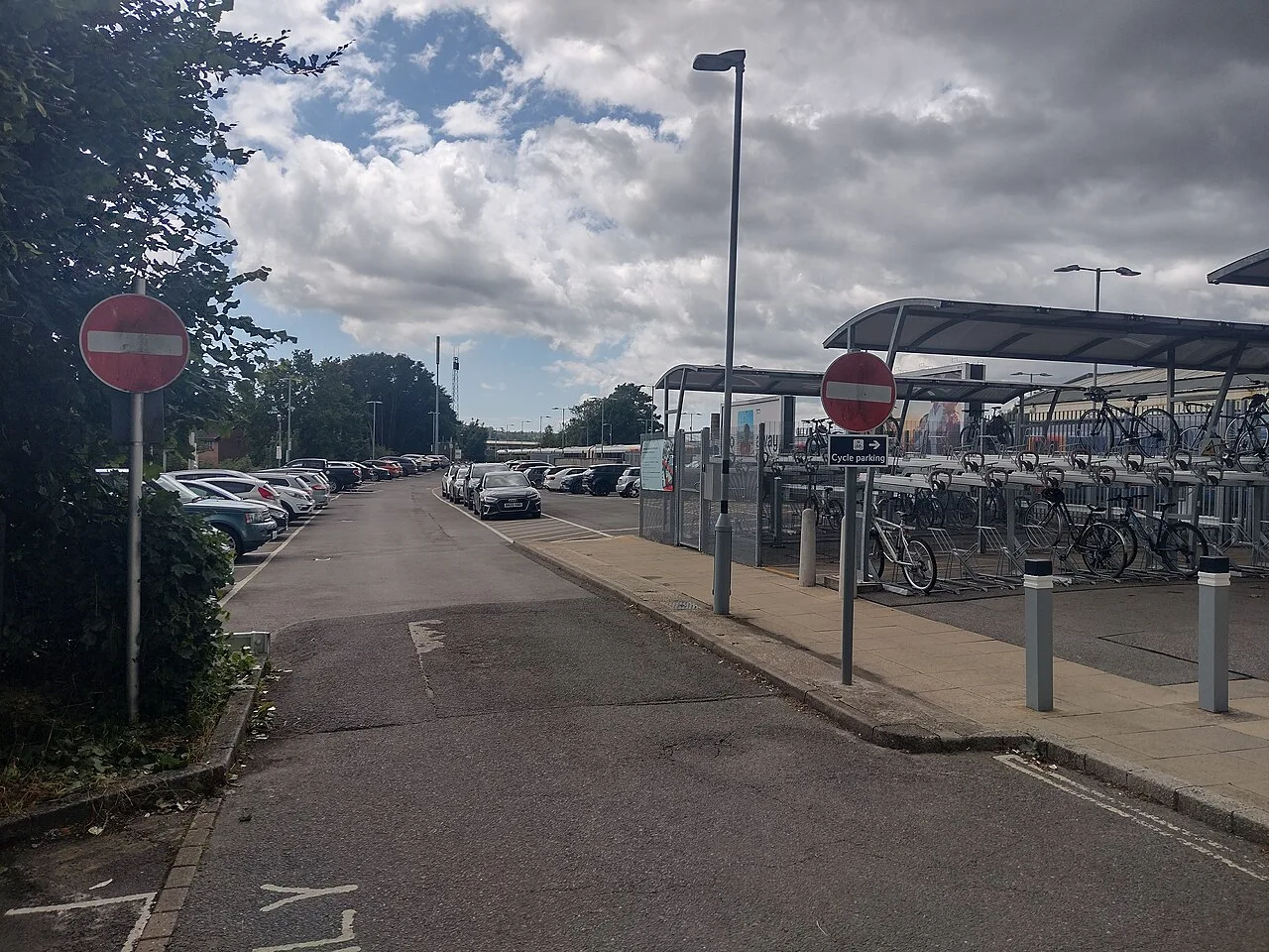 The station car park in Petersfield, with the cycle shelters alongside
