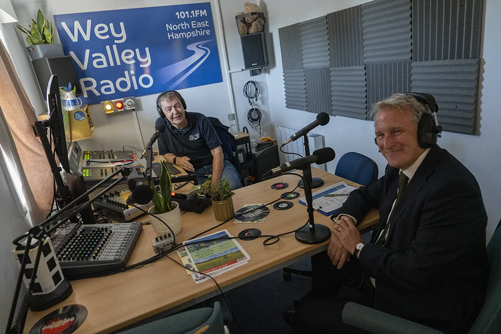 Presenter David Way with East Hampshire MP Damian Hinds in Wey Valley Radio's new studio at the Alton Assembly Rooms.